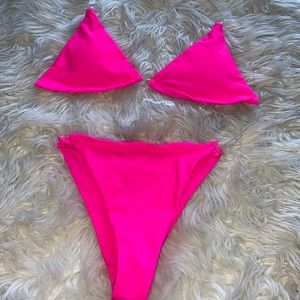 Clear strap bright pink bikini